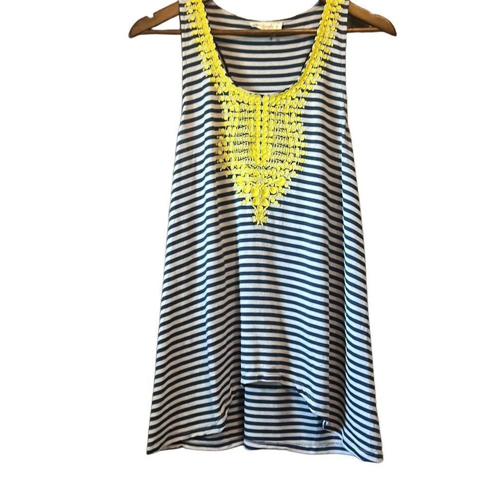 Striped Sleeveless Tank Top with Yellow Crochet Trim large